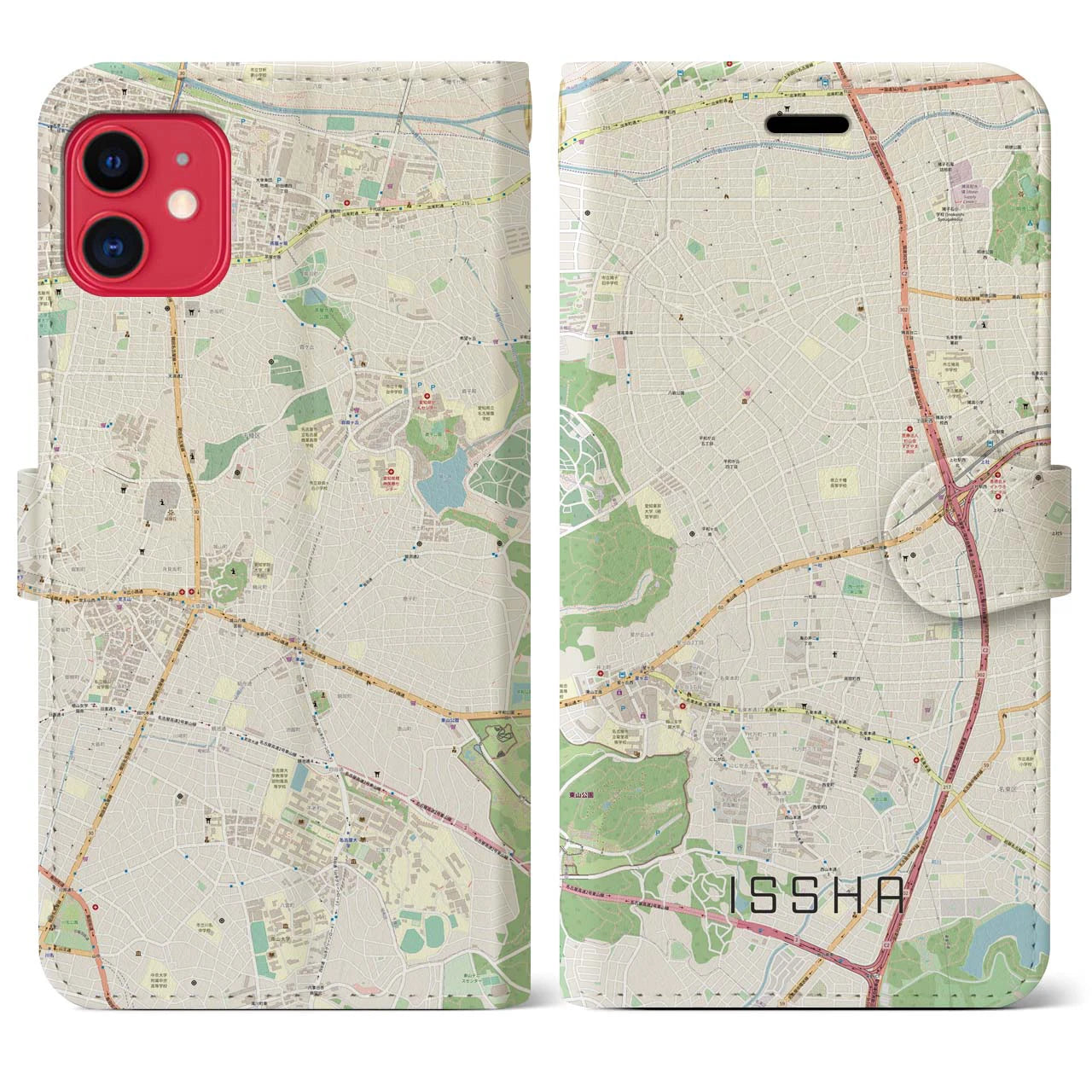 【一社】地図柄iPhoneケース（手帳両面タイプ・ナチュラル）iPhone 11 用