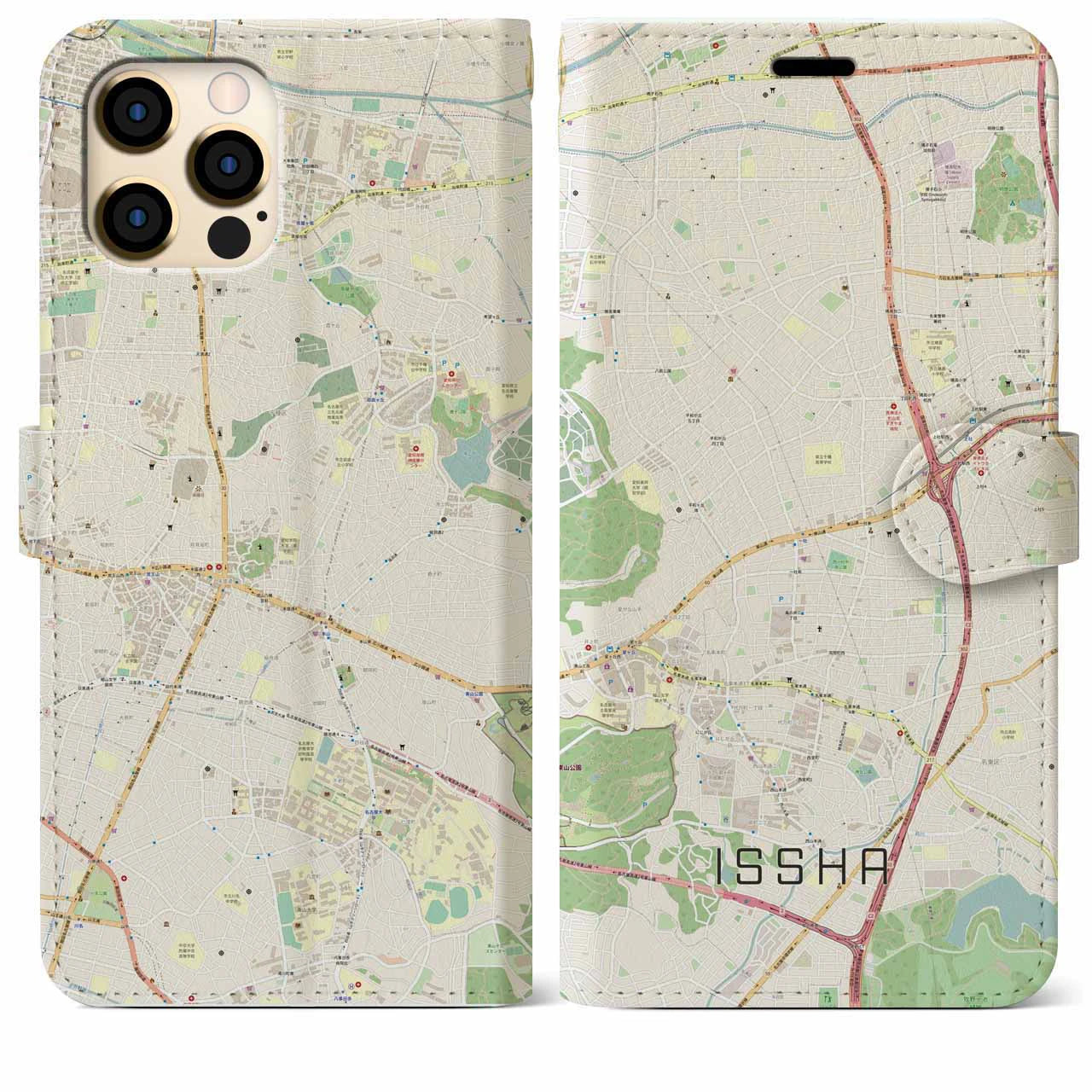 【一社】地図柄iPhoneケース（手帳両面タイプ・ナチュラル）iPhone 12 Pro Max 用
