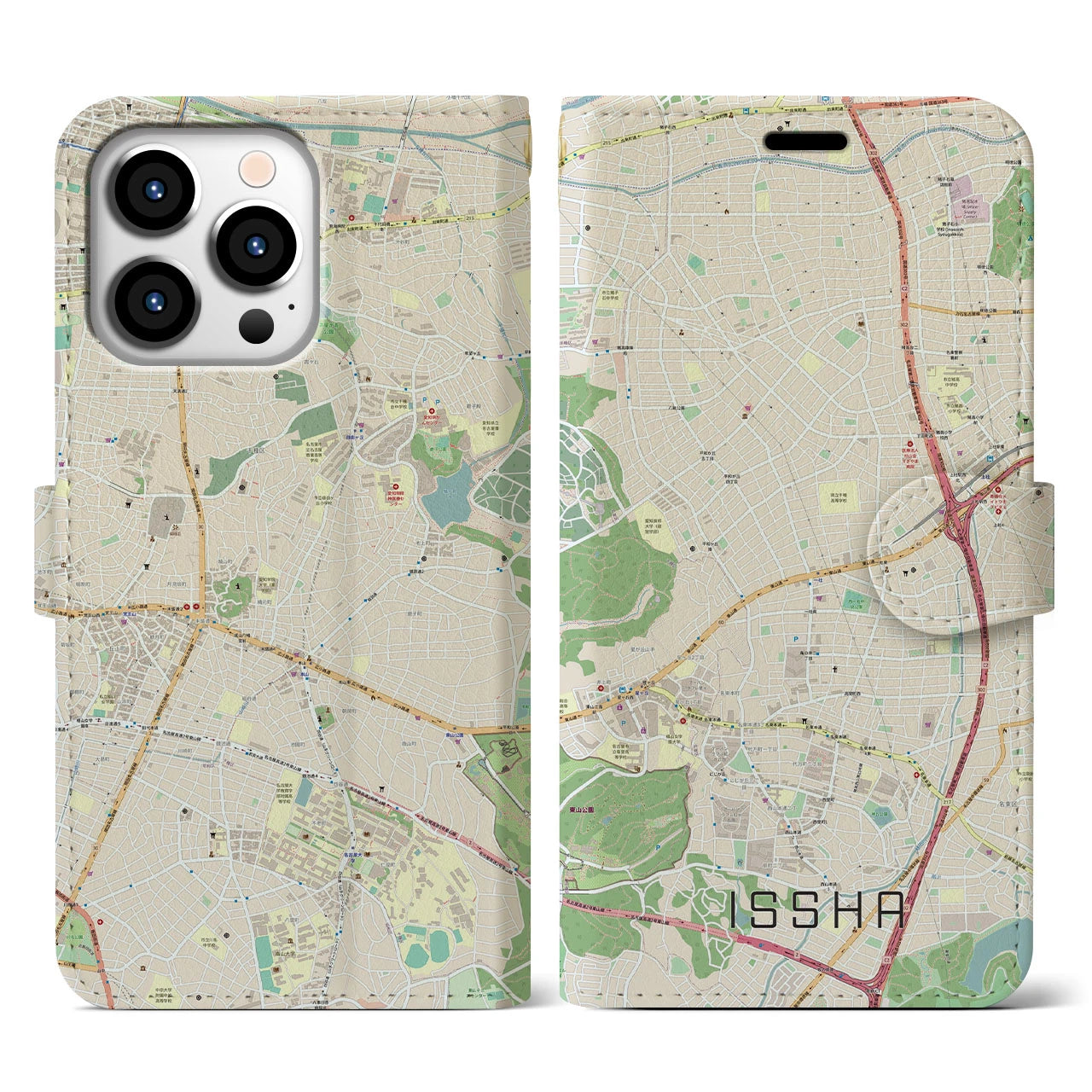 【一社】地図柄iPhoneケース（手帳両面タイプ・ナチュラル）iPhone 13 Pro 用