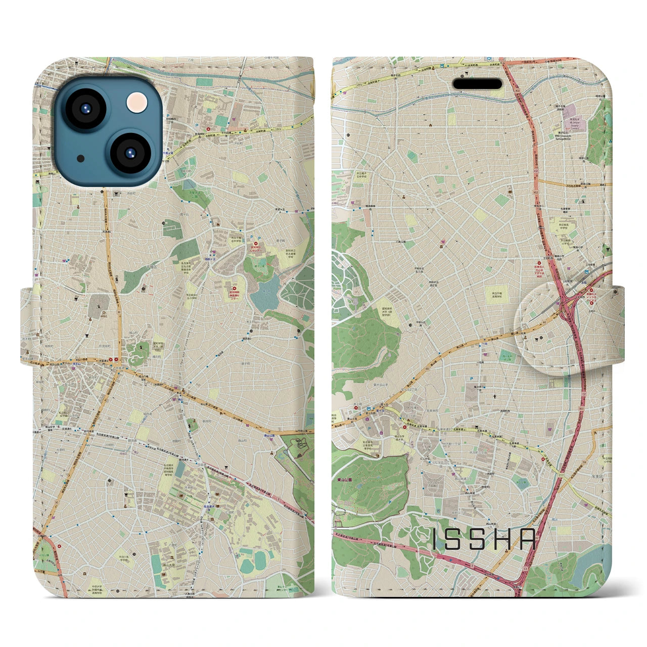 【一社】地図柄iPhoneケース（手帳両面タイプ・ナチュラル）iPhone 13 用