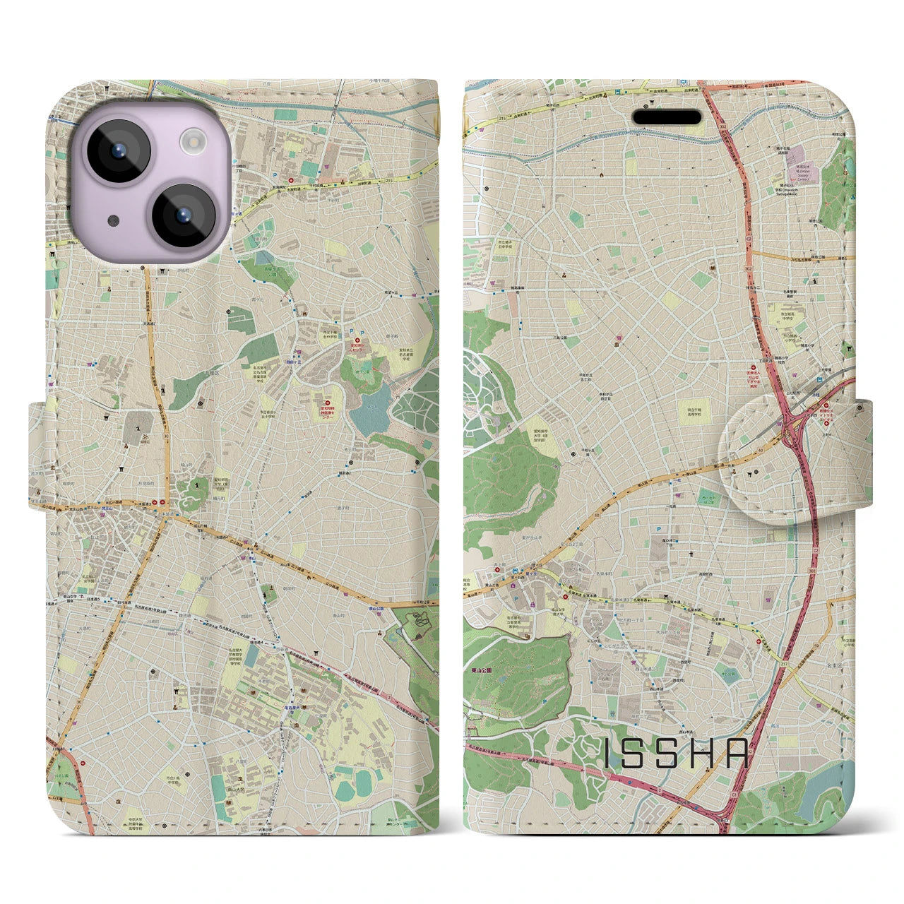 【一社】地図柄iPhoneケース（手帳両面タイプ・ナチュラル）iPhone 14 用