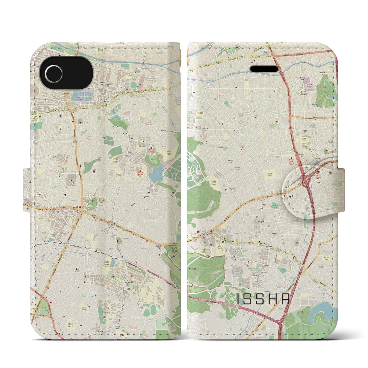 【一社】地図柄iPhoneケース（手帳両面タイプ・ナチュラル）iPhone SE（第3 / 第2世代） / 8 / 7 / 6s / 6 用