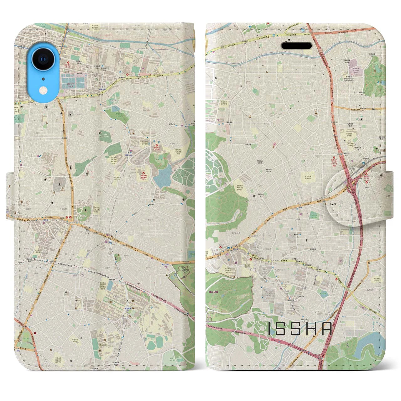 【一社】地図柄iPhoneケース（手帳両面タイプ・ナチュラル）iPhone XR 用