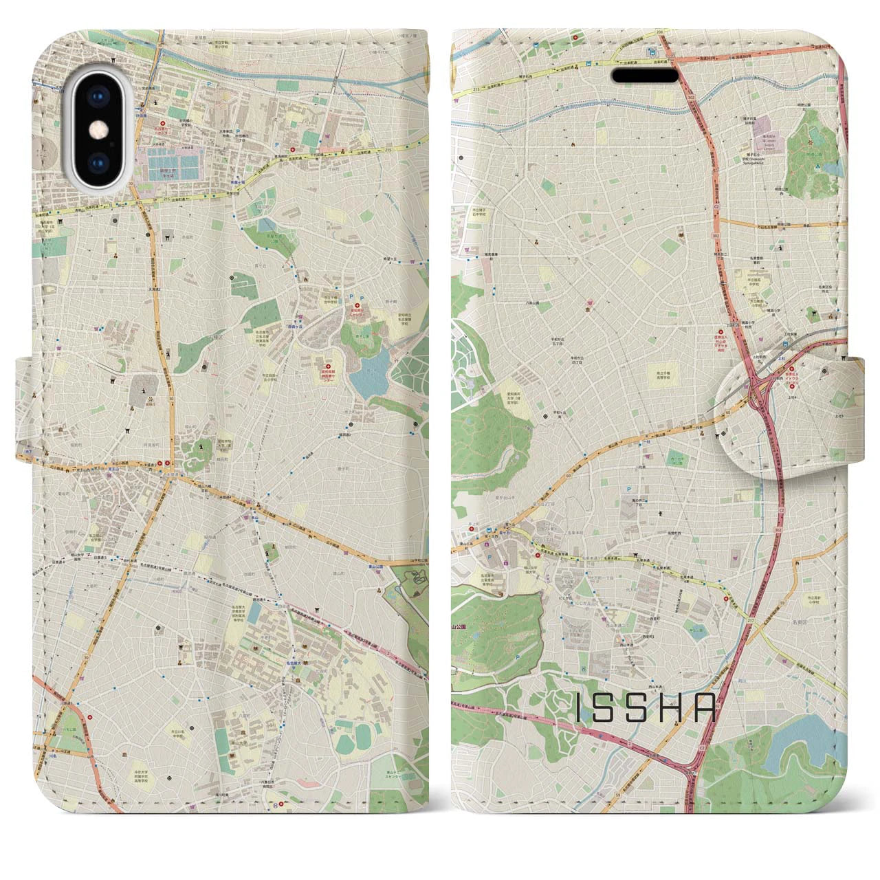【一社】地図柄iPhoneケース（手帳両面タイプ・ナチュラル）iPhone XS Max 用