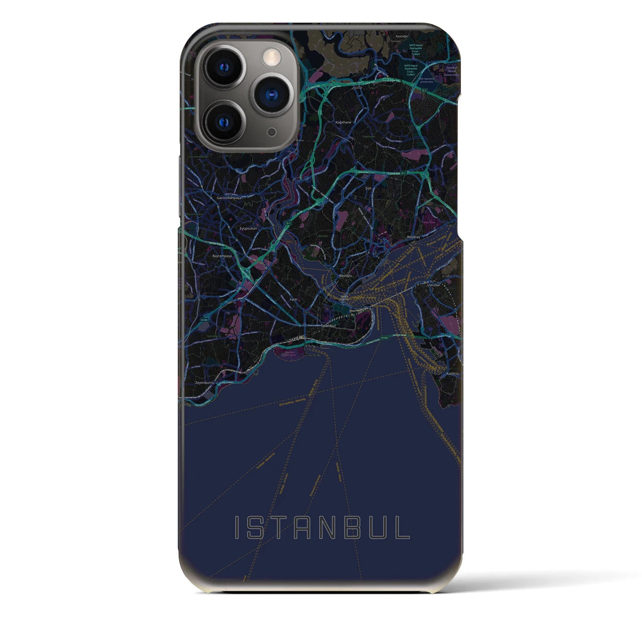 【イスタンブール】地図柄iPhoneケース（バックカバータイプ・ブラック）iPhone 11 Pro Max 用