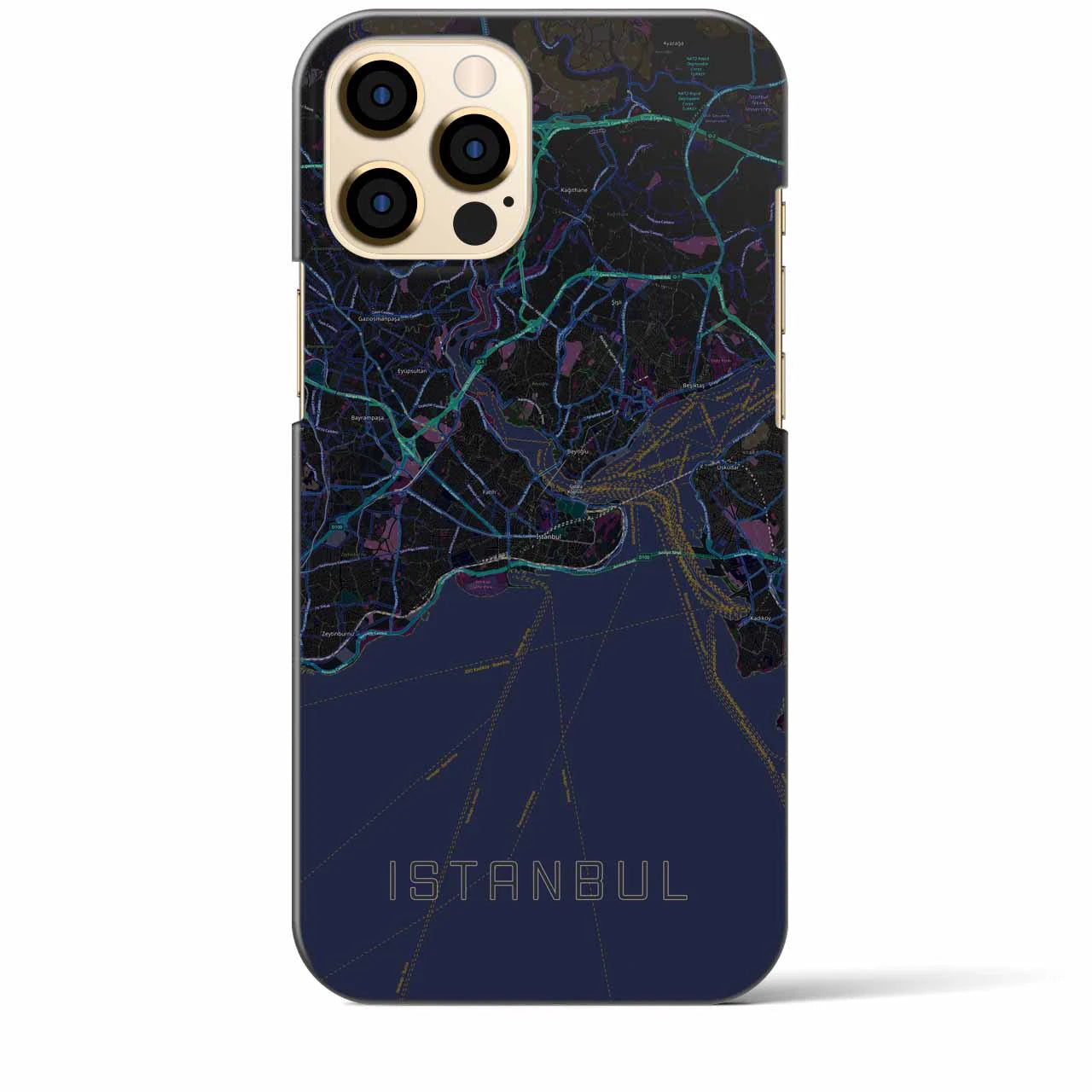 【イスタンブール】地図柄iPhoneケース（バックカバータイプ・ブラック）iPhone 12 Pro Max 用