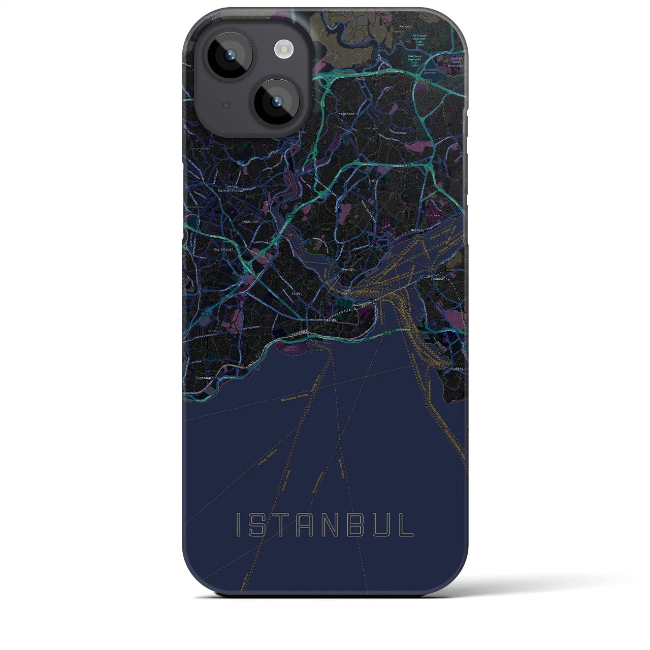 【イスタンブール】地図柄iPhoneケース（バックカバータイプ・ブラック）iPhone 14 Plus 用