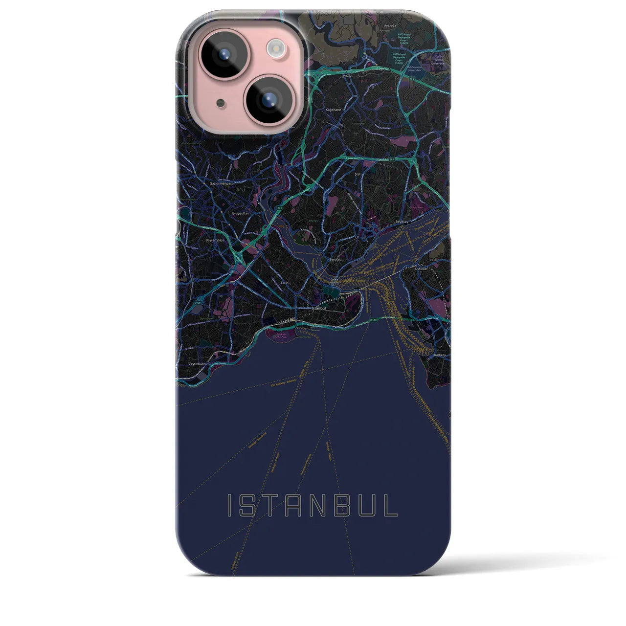 【イスタンブール】地図柄iPhoneケース（バックカバータイプ・ブラック）iPhone 15 Plus 用