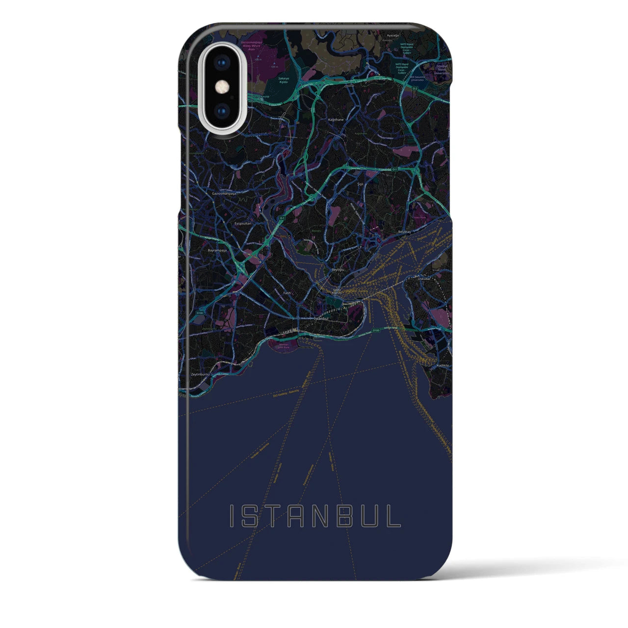 【イスタンブール】地図柄iPhoneケース（バックカバータイプ・ブラック）iPhone XS Max 用