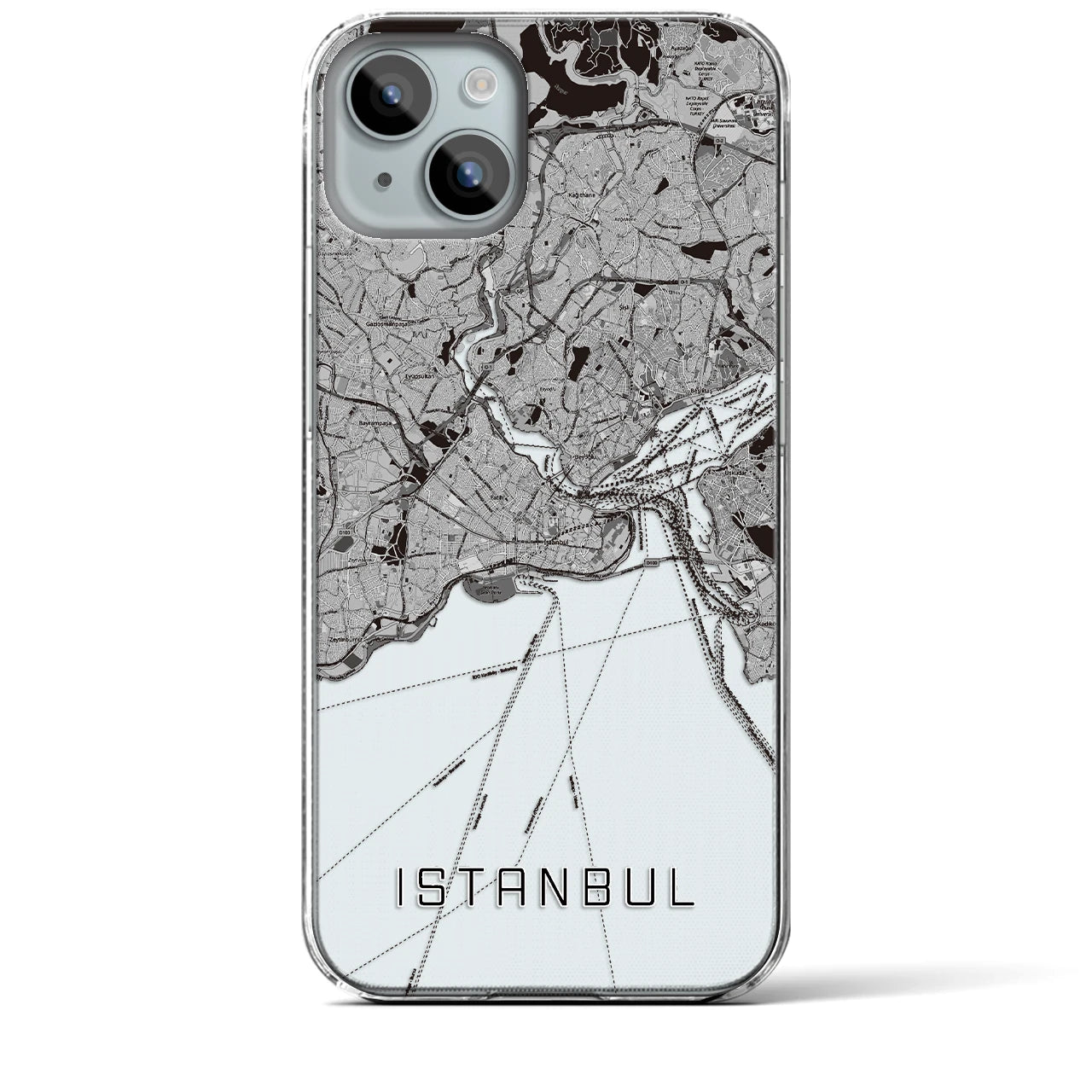 【イスタンブール】地図柄iPhoneケース（クリアタイプ・モノトーン）iPhone 15 Plus 用