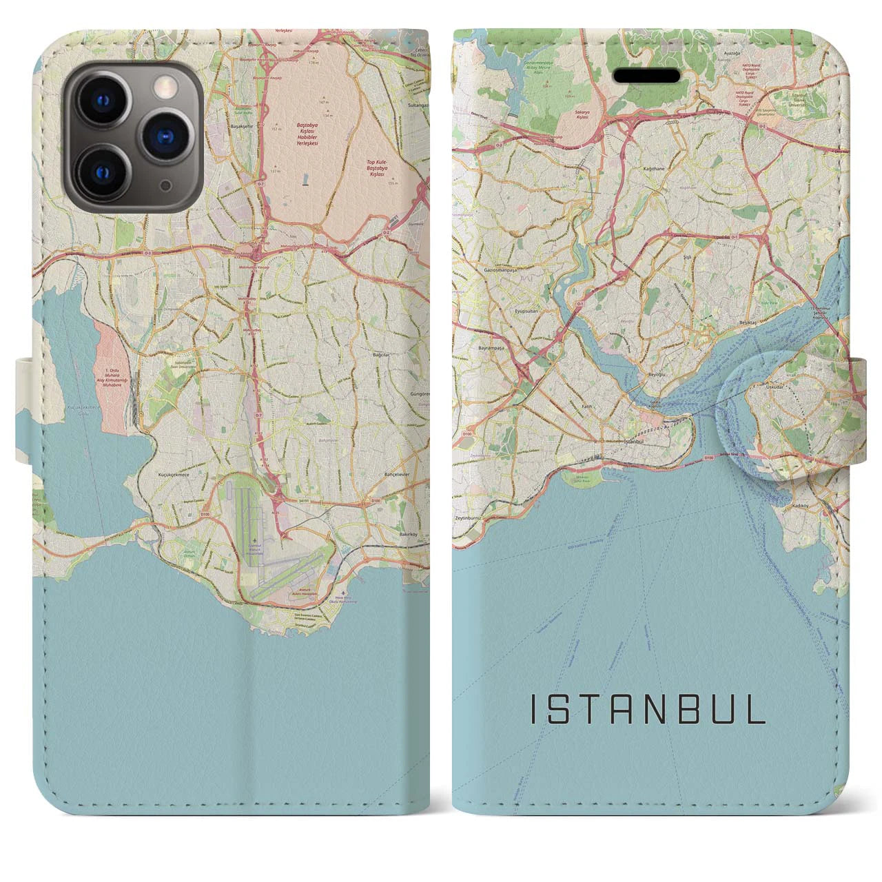 【イスタンブール】地図柄iPhoneケース（手帳両面タイプ・ナチュラル）iPhone 11 Pro Max 用