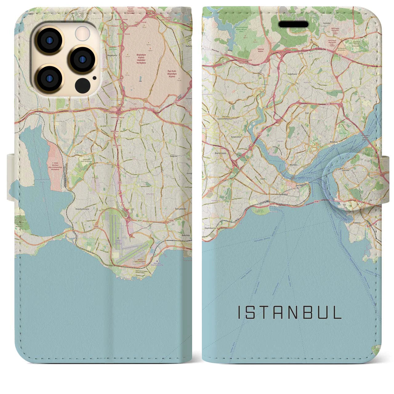 【イスタンブール】地図柄iPhoneケース（手帳両面タイプ・ナチュラル）iPhone 12 Pro Max 用