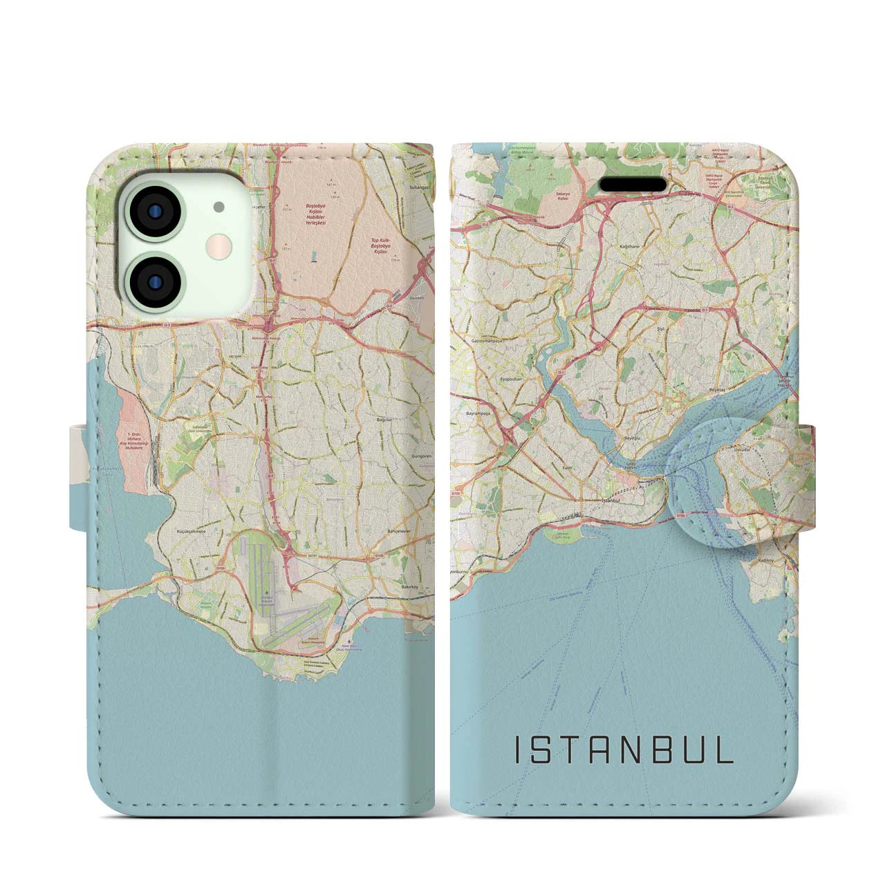 【イスタンブール】地図柄iPhoneケース（手帳両面タイプ・ナチュラル）iPhone 12 mini 用