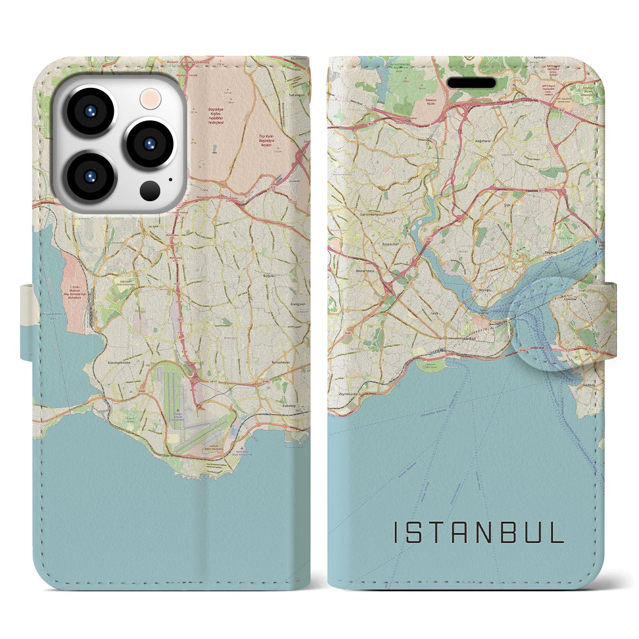 【イスタンブール】地図柄iPhoneケース（手帳両面タイプ・ナチュラル）iPhone 13 Pro 用