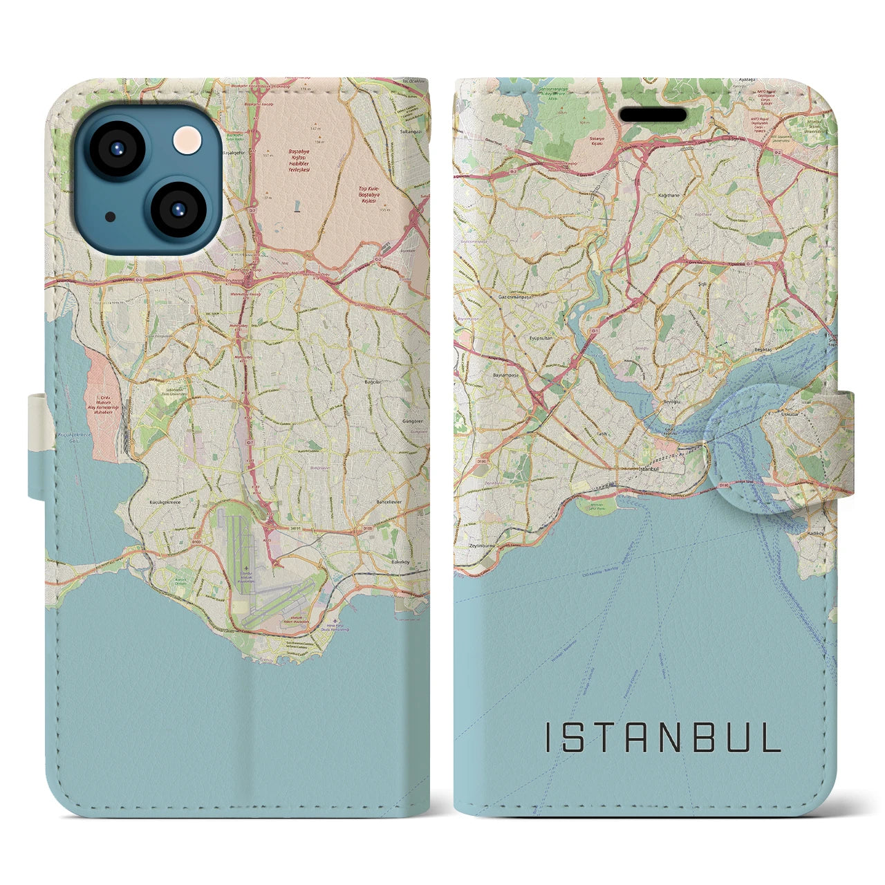 【イスタンブール】地図柄iPhoneケース（手帳両面タイプ・ナチュラル）iPhone 13 用