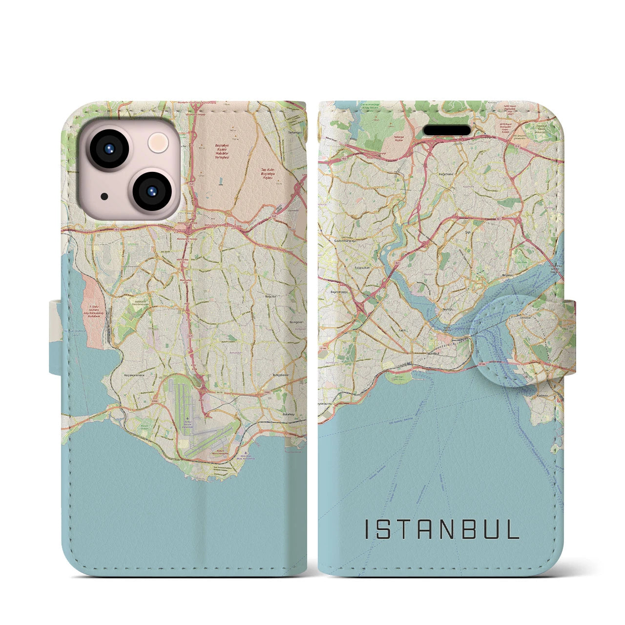 【イスタンブール】地図柄iPhoneケース（手帳両面タイプ・ナチュラル）iPhone 13 mini 用