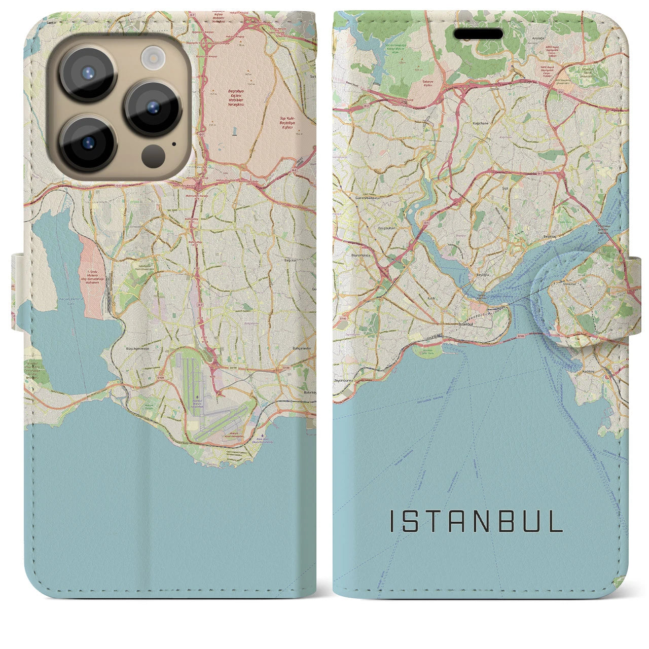 【イスタンブール】地図柄iPhoneケース（手帳両面タイプ・ナチュラル）iPhone 14 Pro Max 用