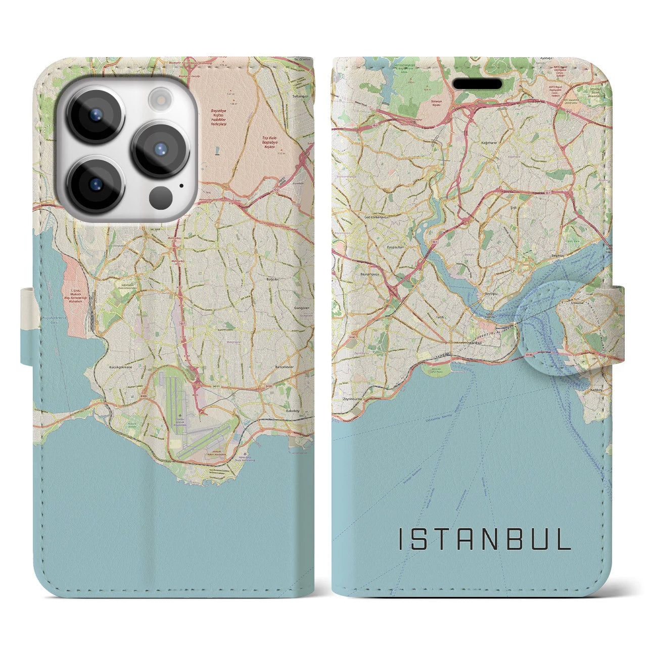 【イスタンブール】地図柄iPhoneケース（手帳両面タイプ・ナチュラル）iPhone 14 Pro 用