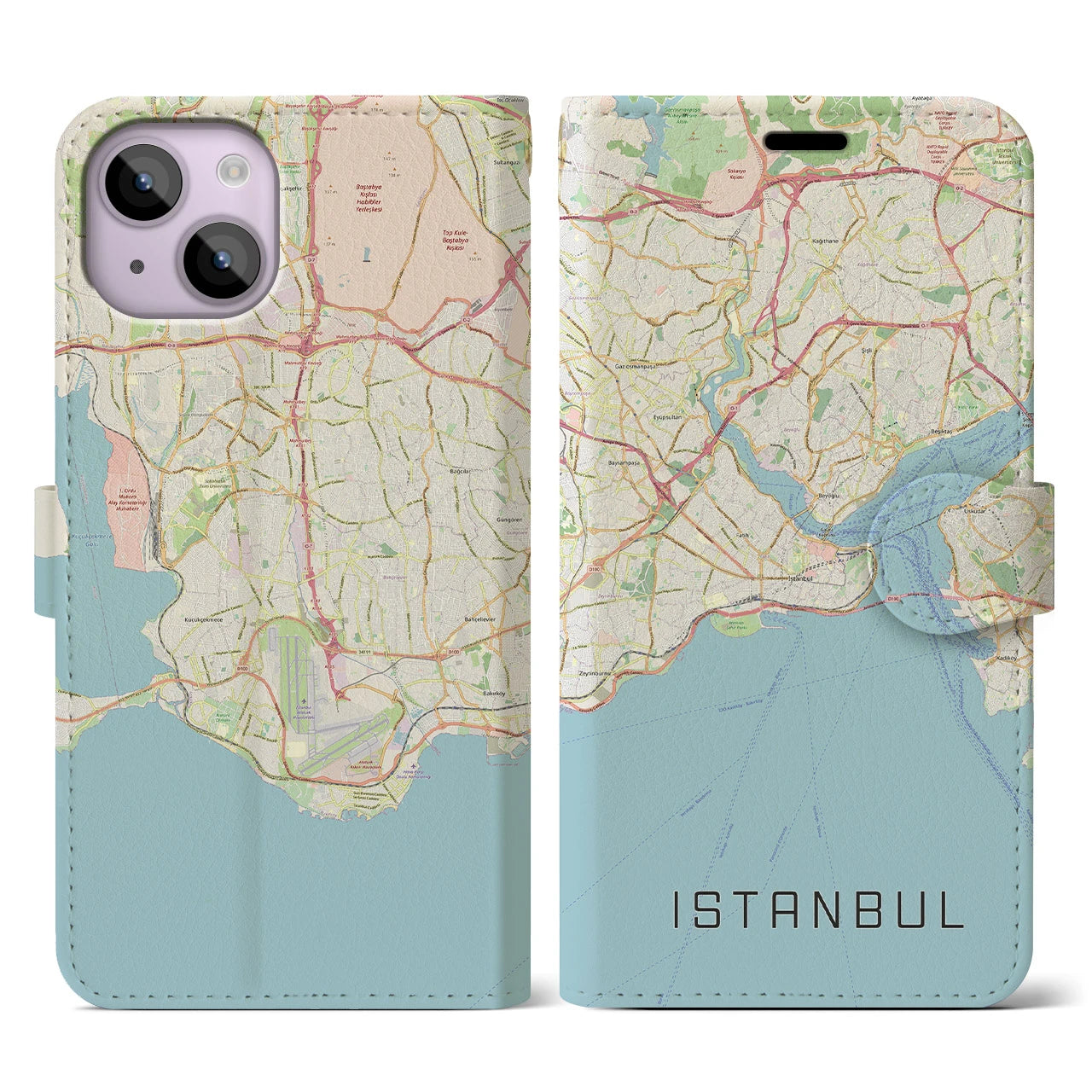 【イスタンブール】地図柄iPhoneケース（手帳両面タイプ・ナチュラル）iPhone 14 用
