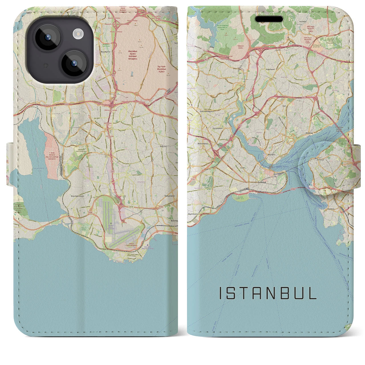 【イスタンブール】地図柄iPhoneケース（手帳両面タイプ・ナチュラル）iPhone 14 Plus 用
