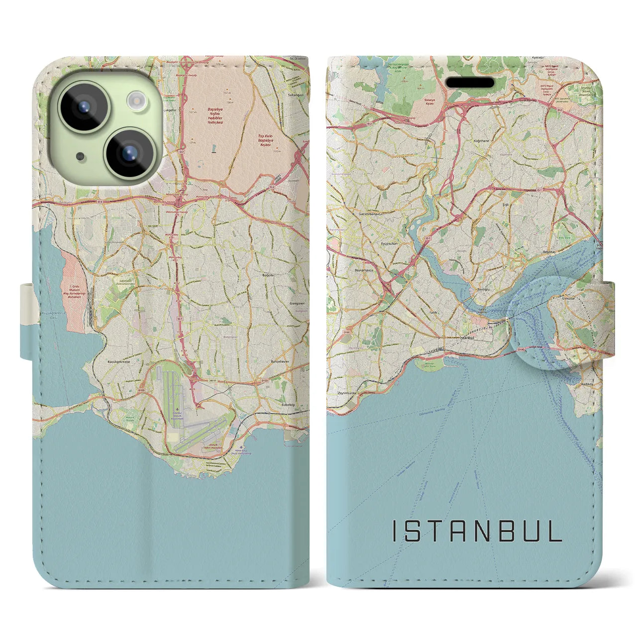 【イスタンブール】地図柄iPhoneケース（手帳両面タイプ・ナチュラル）iPhone 15 用