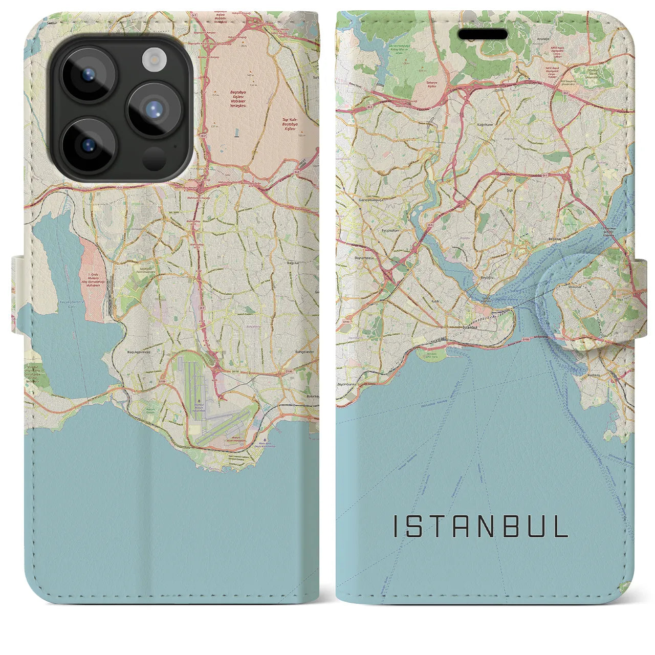 【イスタンブール】地図柄iPhoneケース（手帳両面タイプ・ナチュラル）iPhone 15 Pro Max 用