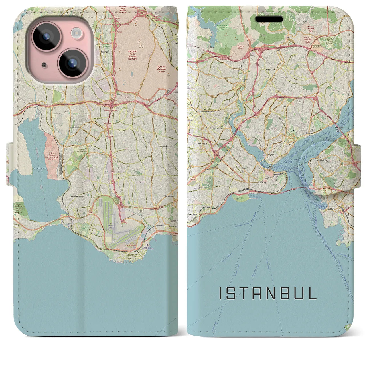 【イスタンブール】地図柄iPhoneケース（手帳両面タイプ・ナチュラル）iPhone 15 Plus 用