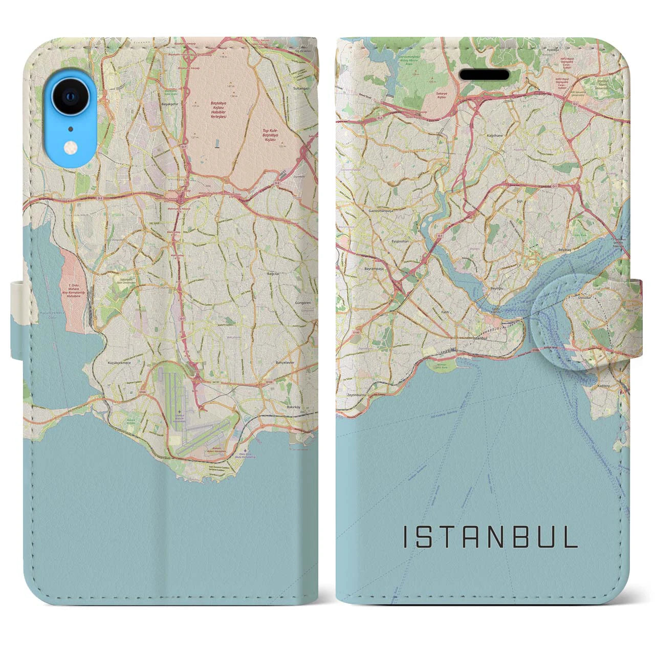 【イスタンブール】地図柄iPhoneケース（手帳両面タイプ・ナチュラル）iPhone XR 用