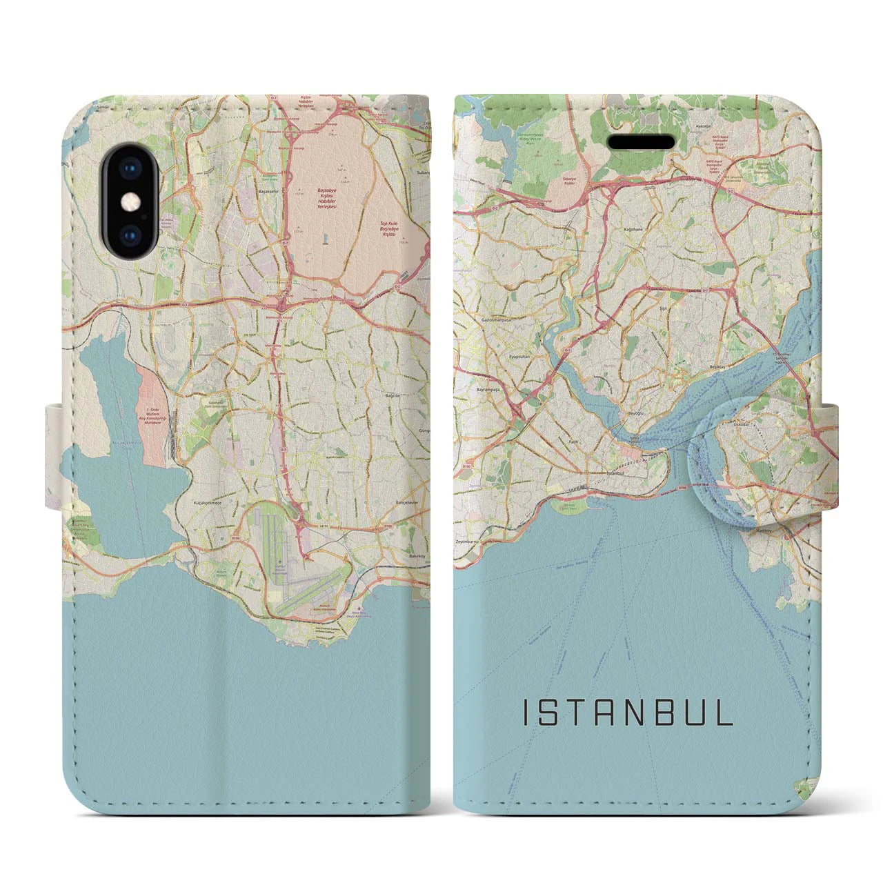 【イスタンブール】地図柄iPhoneケース（手帳両面タイプ・ナチュラル）iPhone XS / X 用