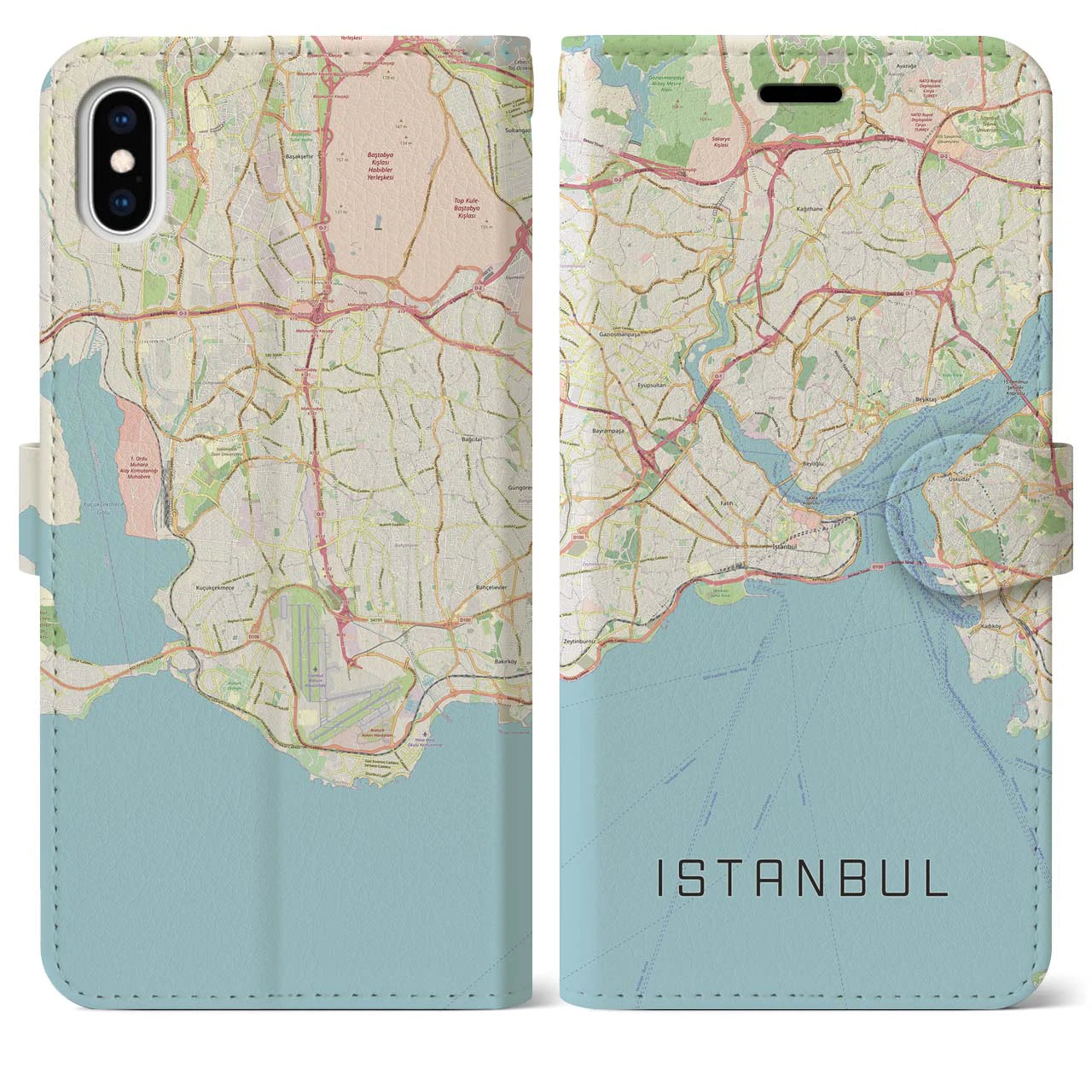 【イスタンブール】地図柄iPhoneケース（手帳両面タイプ・ナチュラル）iPhone XS Max 用