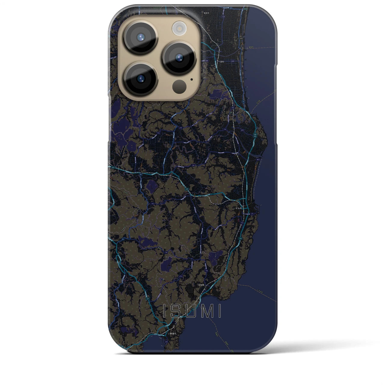 【いすみ】地図柄iPhoneケース（バックカバータイプ・ブラック）iPhone 14 Pro Max 用