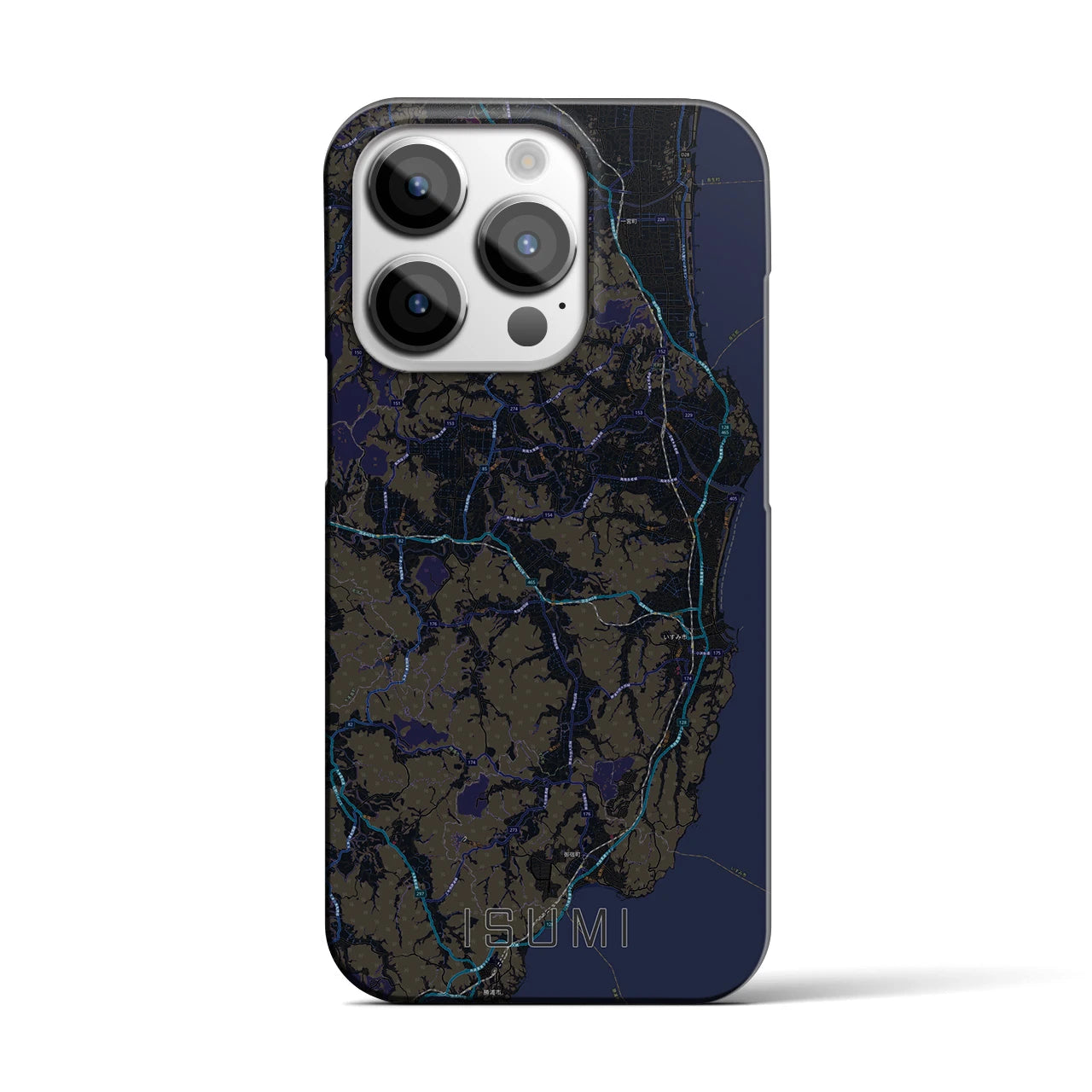 【いすみ】地図柄iPhoneケース（バックカバータイプ・ブラック）iPhone 14 Pro 用