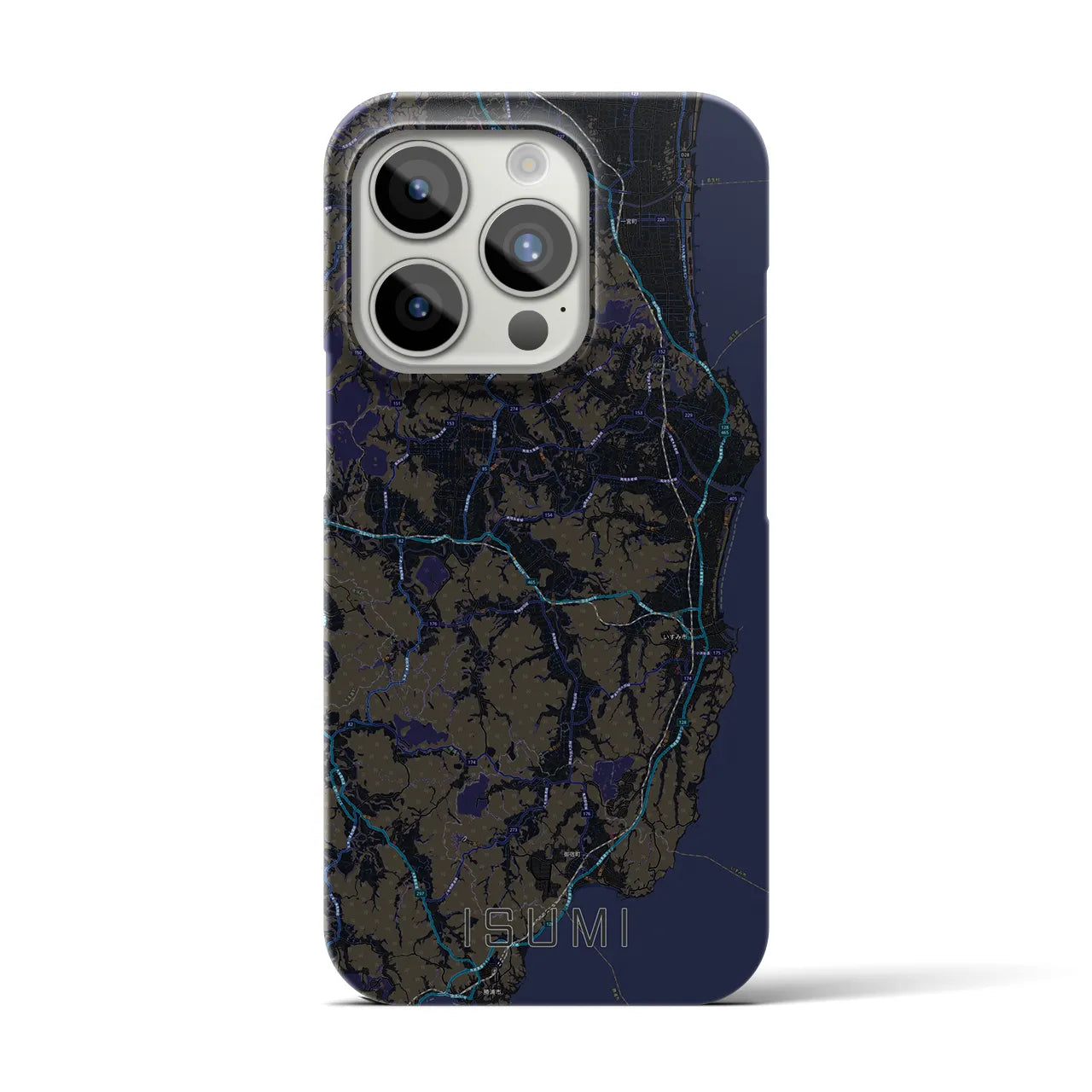 【いすみ】地図柄iPhoneケース（バックカバータイプ・ブラック）iPhone 15 Pro 用