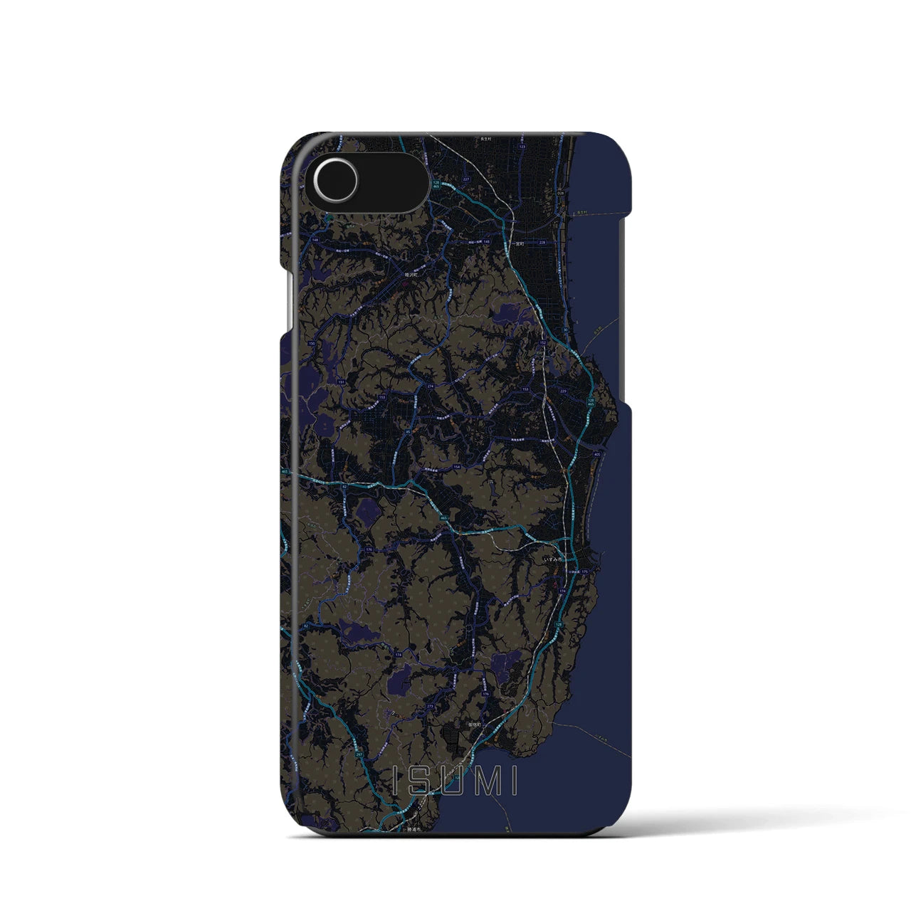 【いすみ】地図柄iPhoneケース（バックカバータイプ・ブラック）iPhone SE（第3 / 第2世代） / 8 / 7 / 6s / 6 用