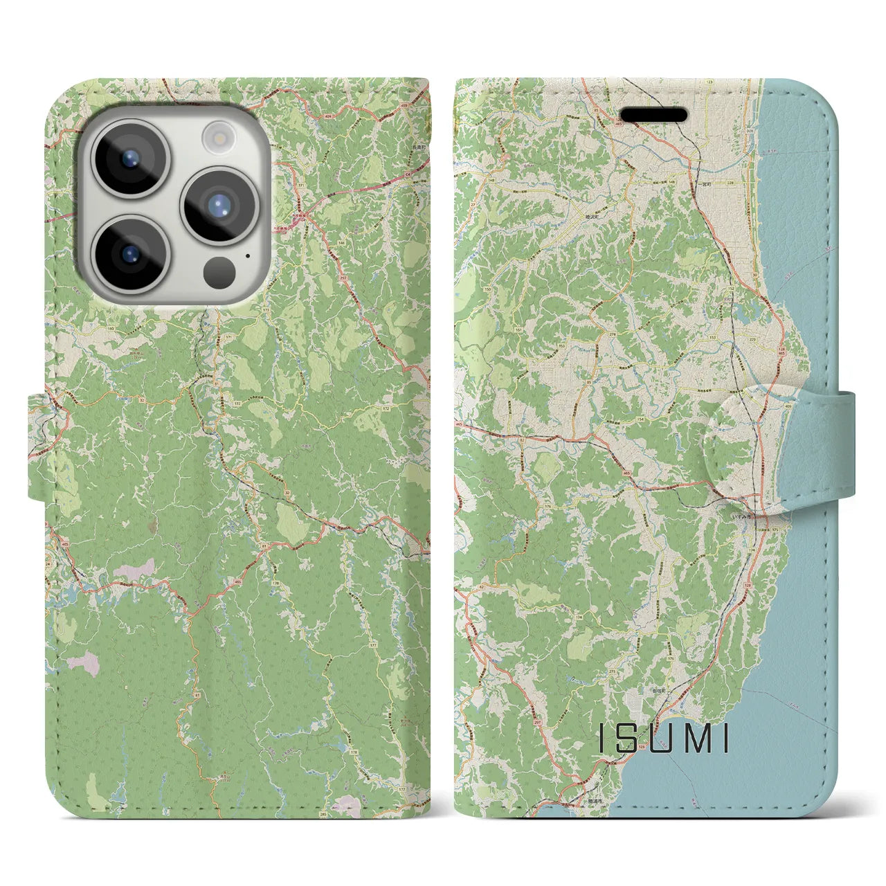 【いすみ】地図柄iPhoneケース（手帳両面タイプ・ナチュラル）iPhone 15 Pro 用
