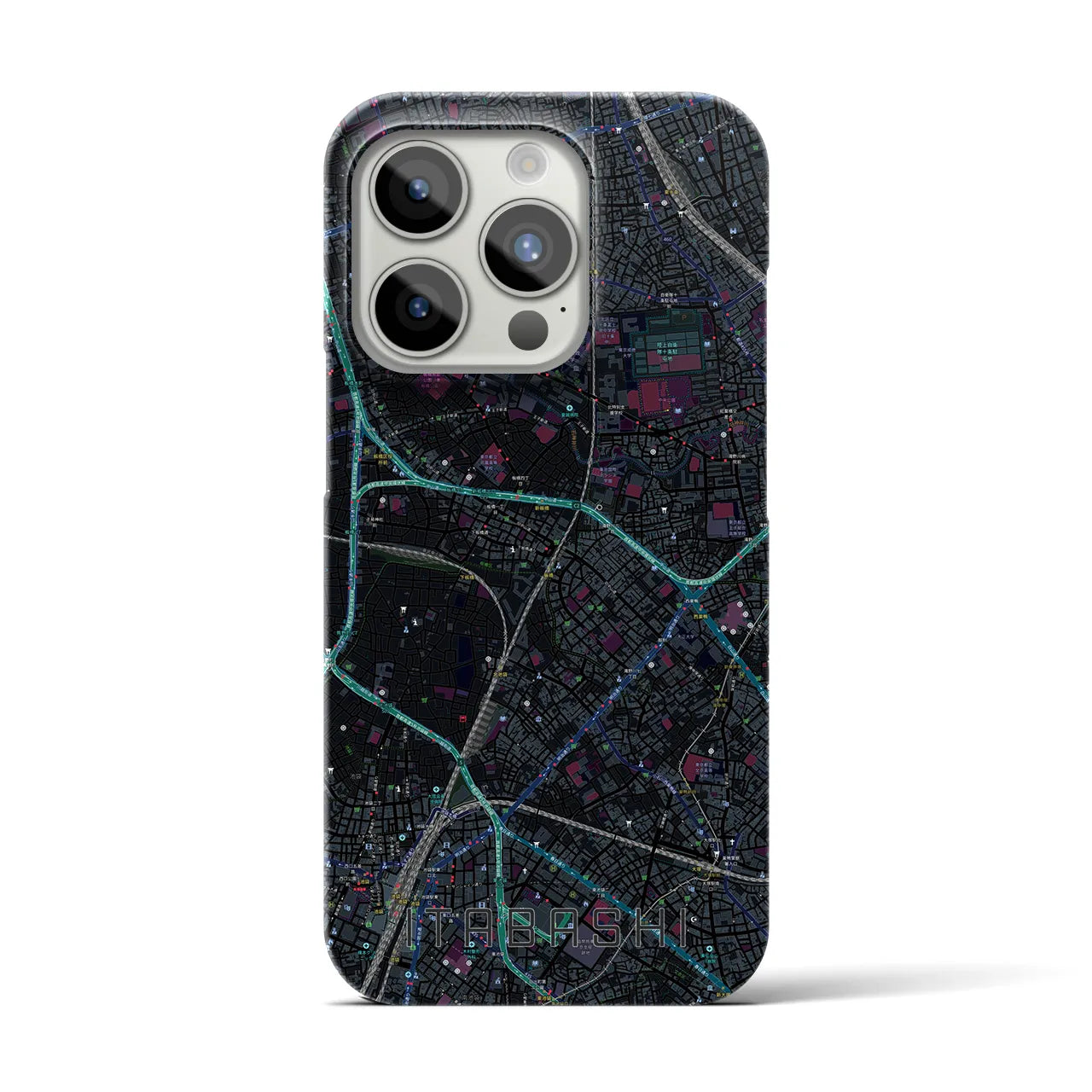 【板橋】地図柄iPhoneケース（バックカバータイプ・ブラック）iPhone 15 Pro 用