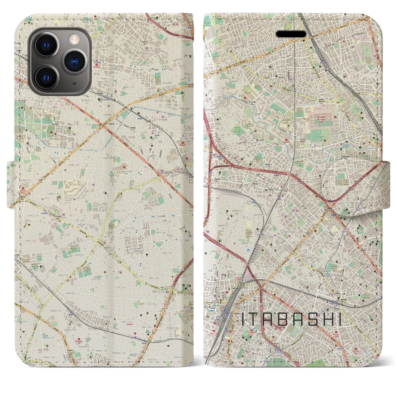 【板橋】地図柄iPhoneケース（手帳両面タイプ・ナチュラル）iPhone 11 Pro Max 用
