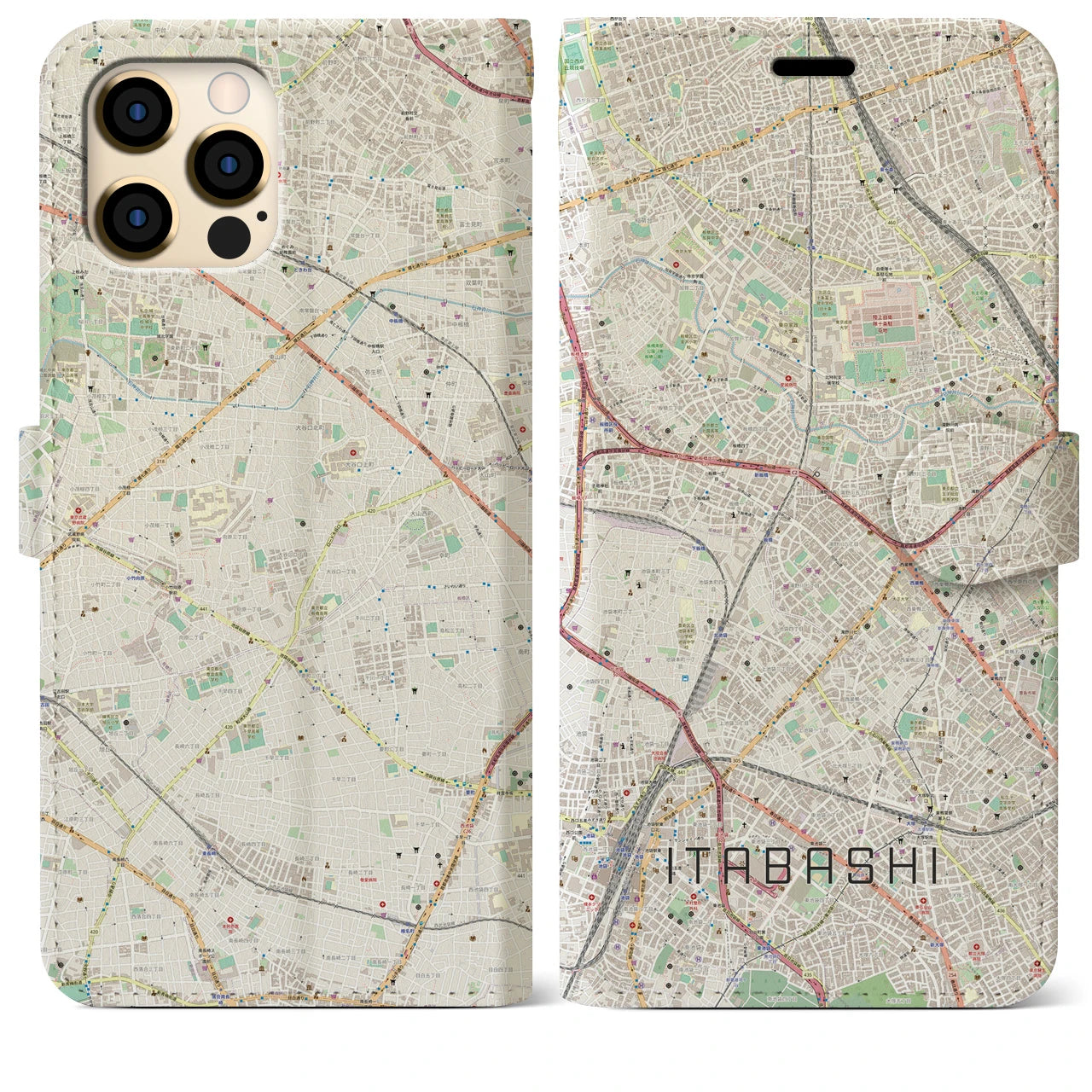【板橋】地図柄iPhoneケース（手帳両面タイプ・ナチュラル）iPhone 12 Pro Max 用
