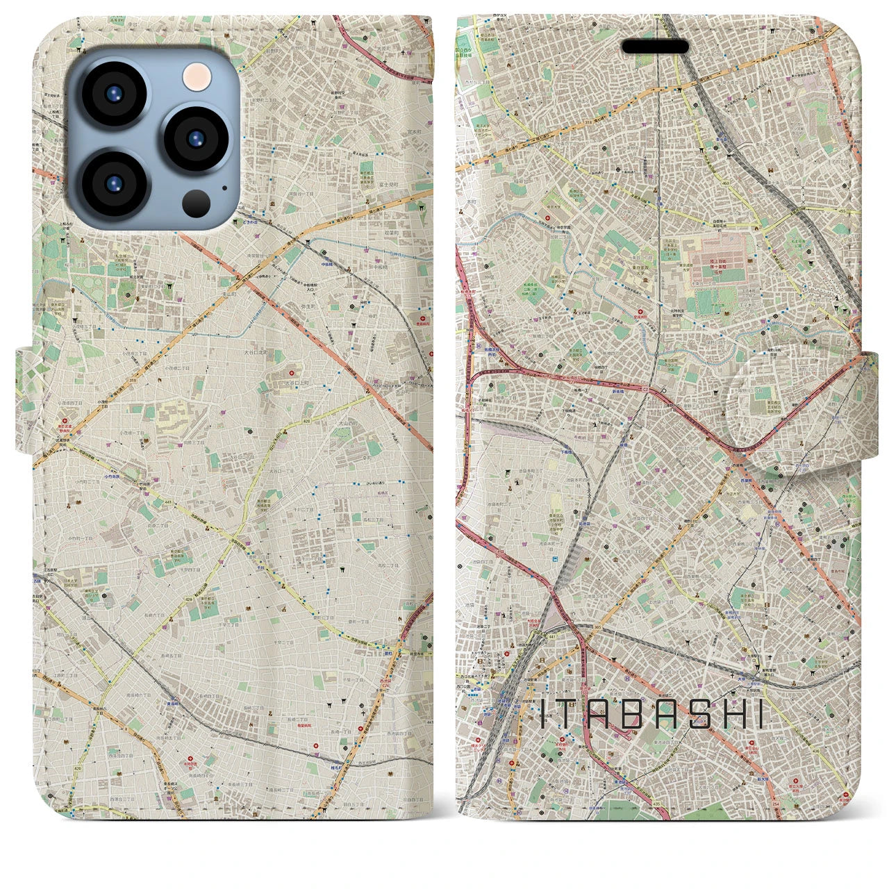【板橋】地図柄iPhoneケース（手帳両面タイプ・ナチュラル）iPhone 13 Pro Max 用