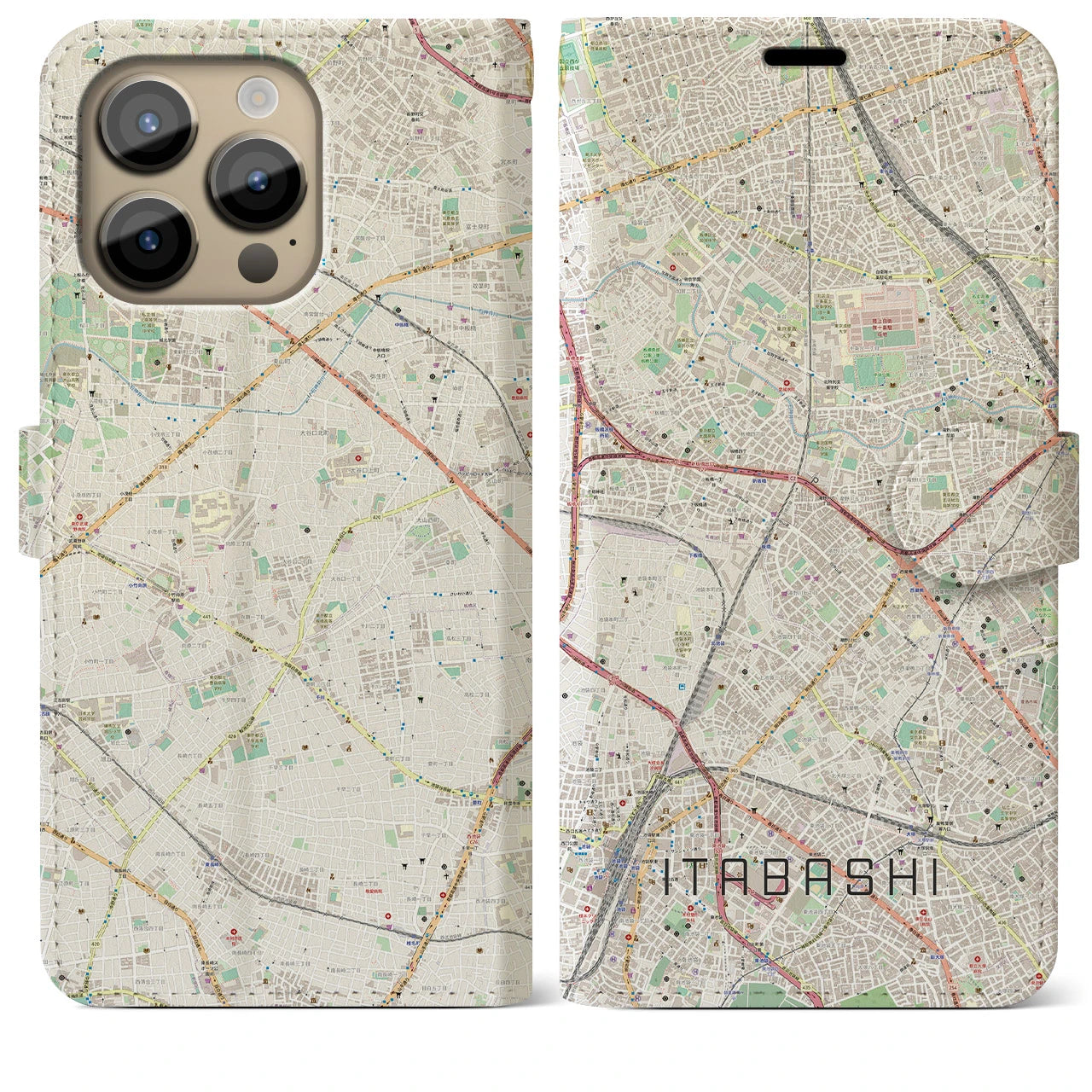 【板橋】地図柄iPhoneケース（手帳両面タイプ・ナチュラル）iPhone 14 Pro Max 用