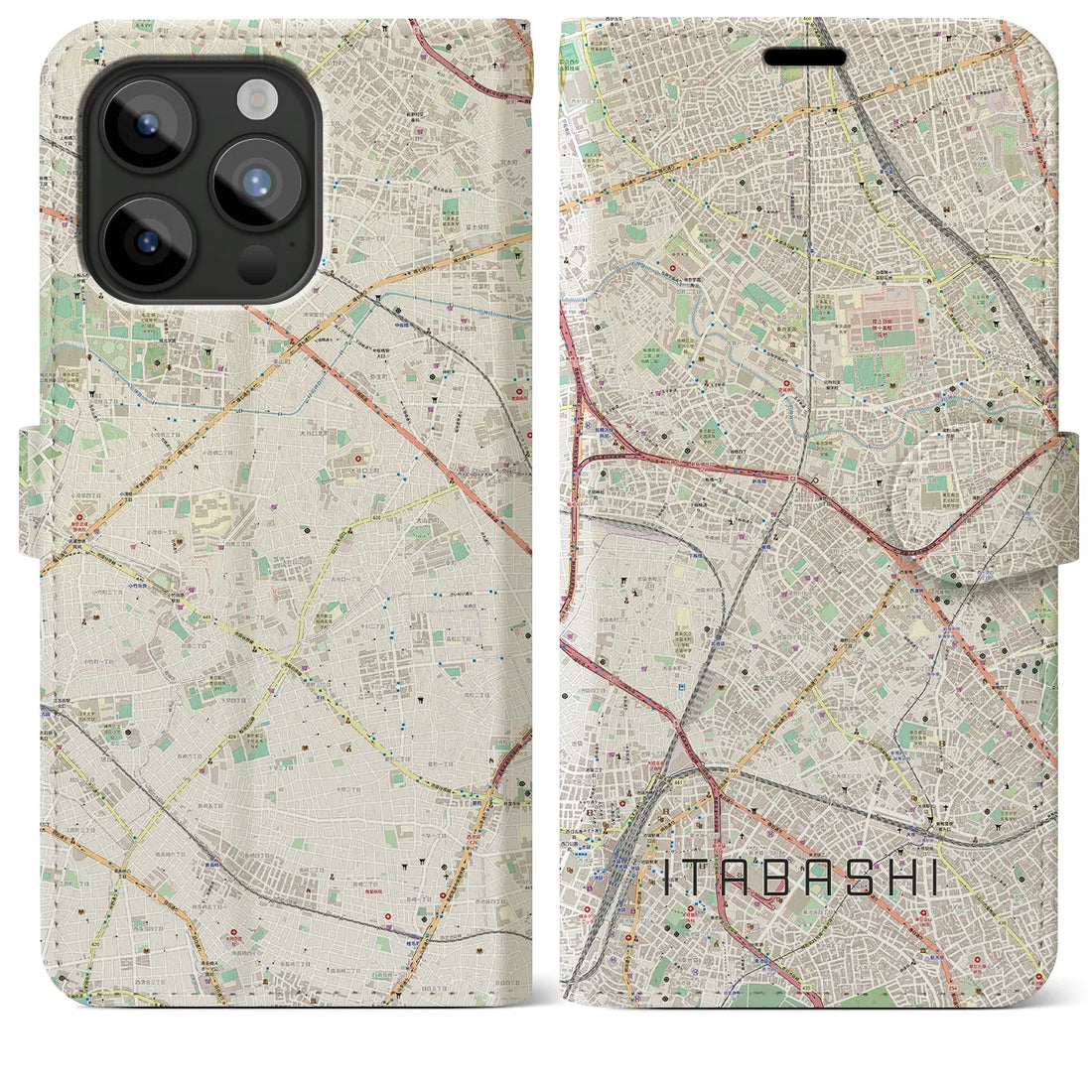 【板橋】地図柄iPhoneケース（手帳両面タイプ・ナチュラル）iPhone 15 Pro Max 用