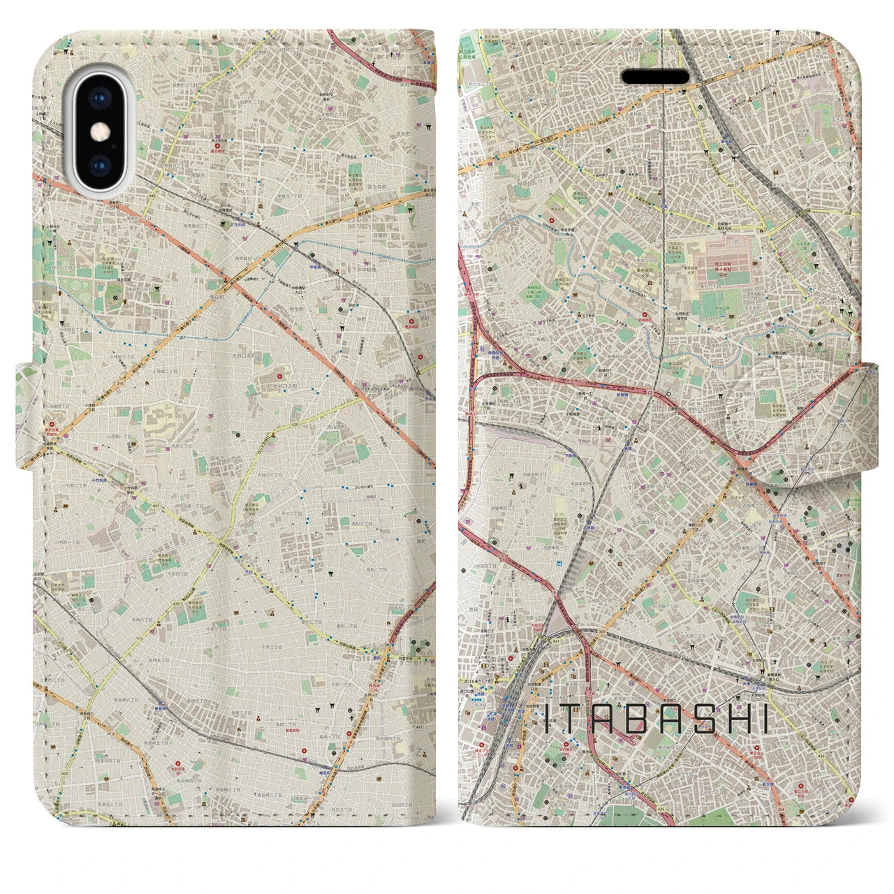 【板橋】地図柄iPhoneケース（手帳両面タイプ・ナチュラル）iPhone XS Max 用