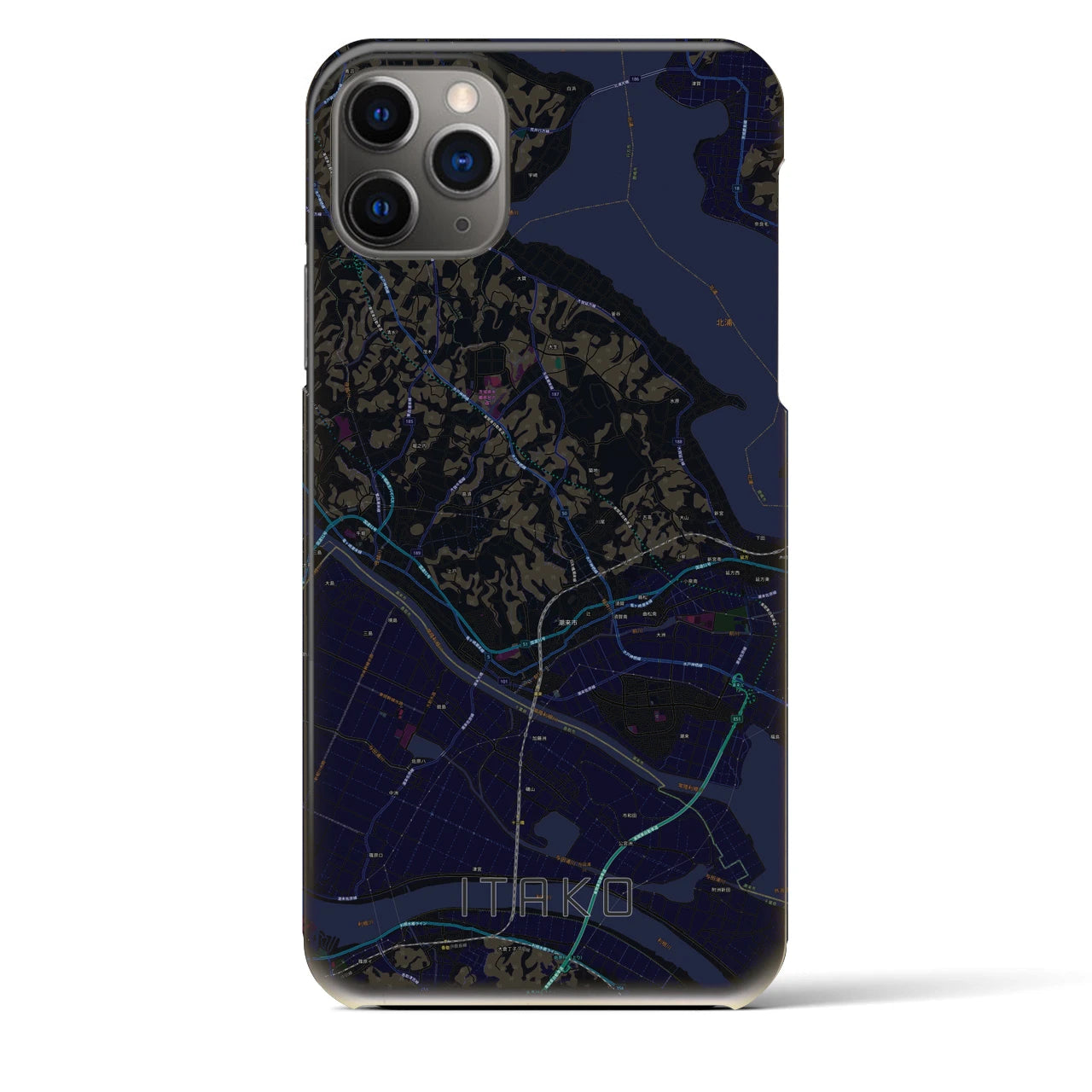 【潮来】地図柄iPhoneケース（バックカバータイプ・ブラック）iPhone 11 Pro Max 用