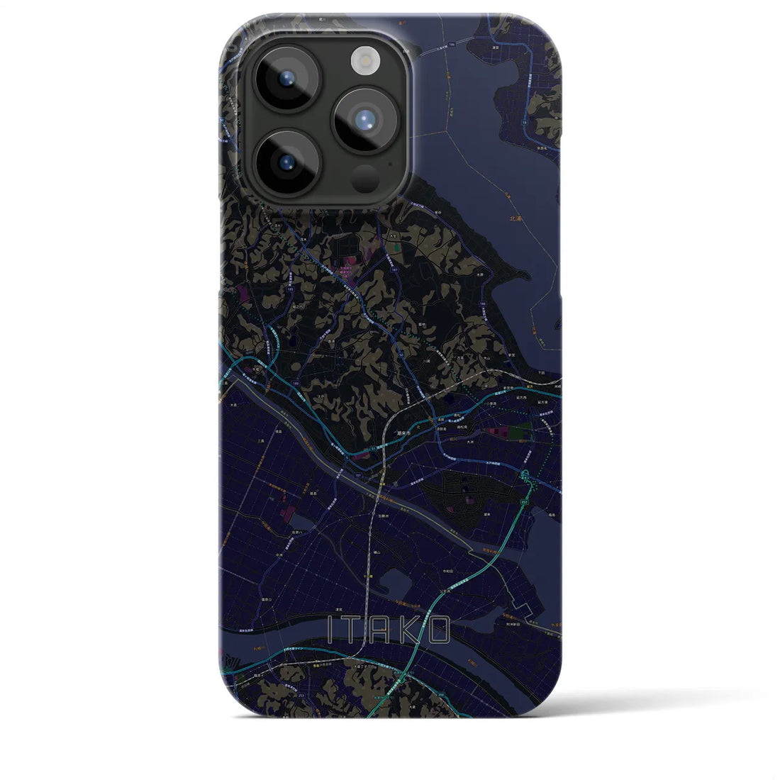 【潮来】地図柄iPhoneケース（バックカバータイプ・ブラック）iPhone 15 Pro Max 用