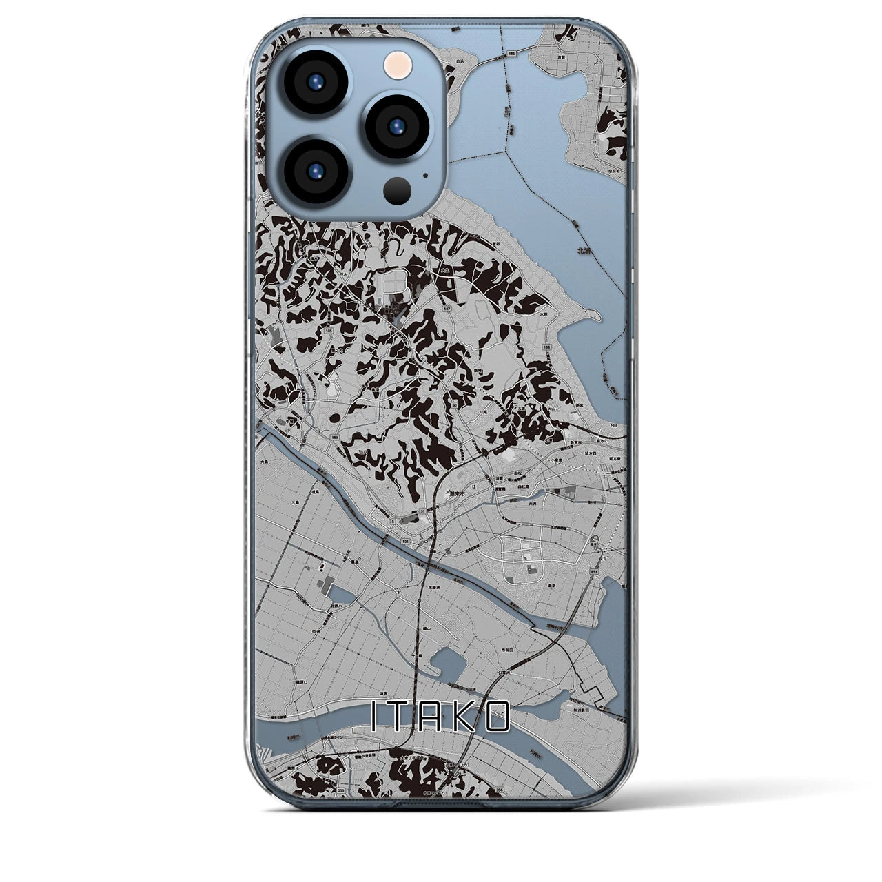 【潮来】地図柄iPhoneケース（クリアタイプ・モノトーン）iPhone 13 Pro Max 用