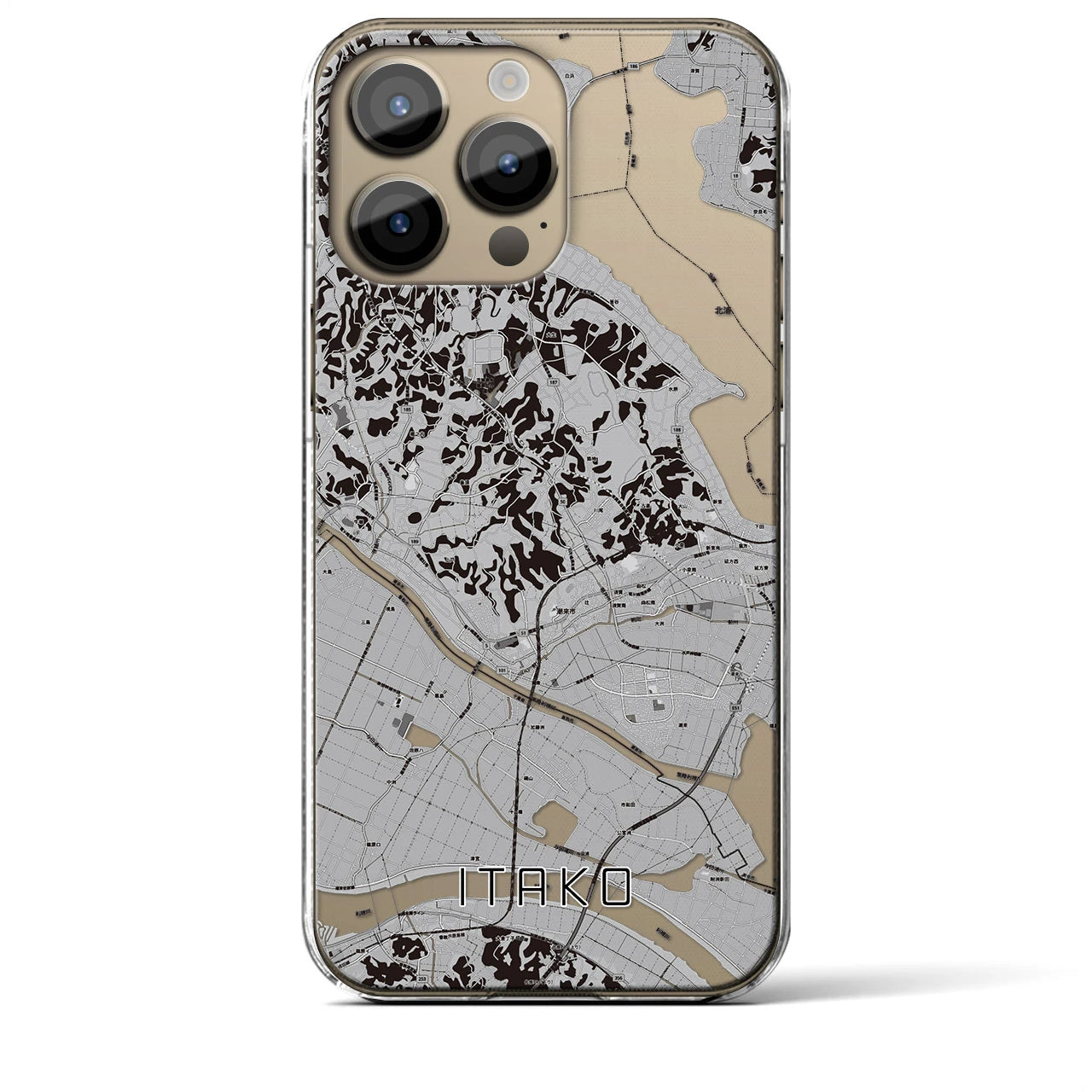 【潮来】地図柄iPhoneケース（クリアタイプ・モノトーン）iPhone 14 Pro Max 用
