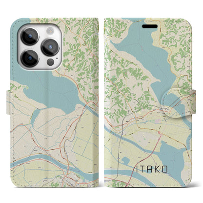 【潮来】地図柄iPhoneケース（手帳両面タイプ・ナチュラル）iPhone 14 Pro 用