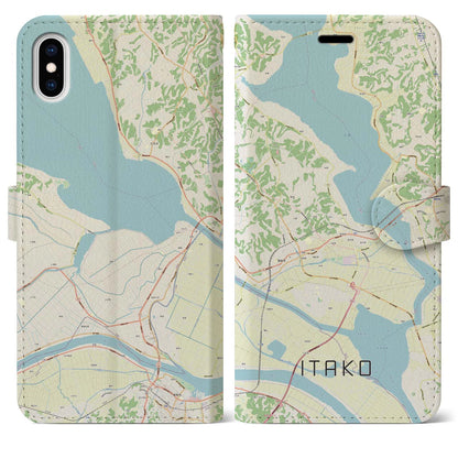 【潮来】地図柄iPhoneケース（手帳両面タイプ・ナチュラル）iPhone XS Max 用