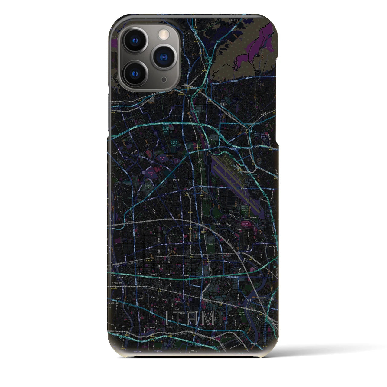 【伊丹】地図柄iPhoneケース（バックカバータイプ・ブラック）iPhone 11 Pro Max 用