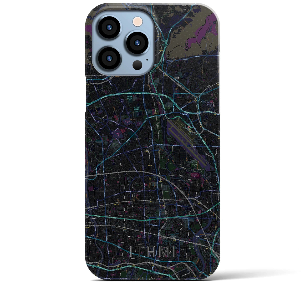 【伊丹】地図柄iPhoneケース（バックカバータイプ・ブラック）iPhone 13 Pro Max 用